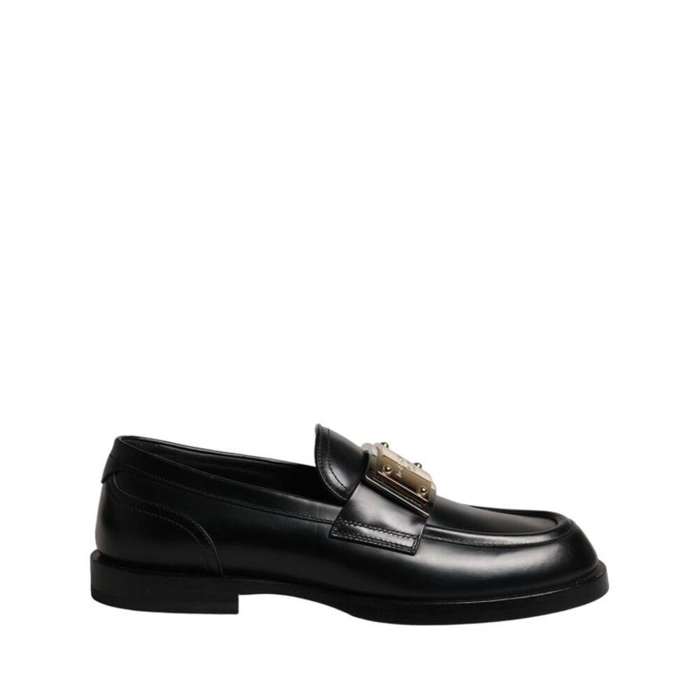 Dolce & Gabbana Black Leather Logo Plaque Loafers Men's Shoes